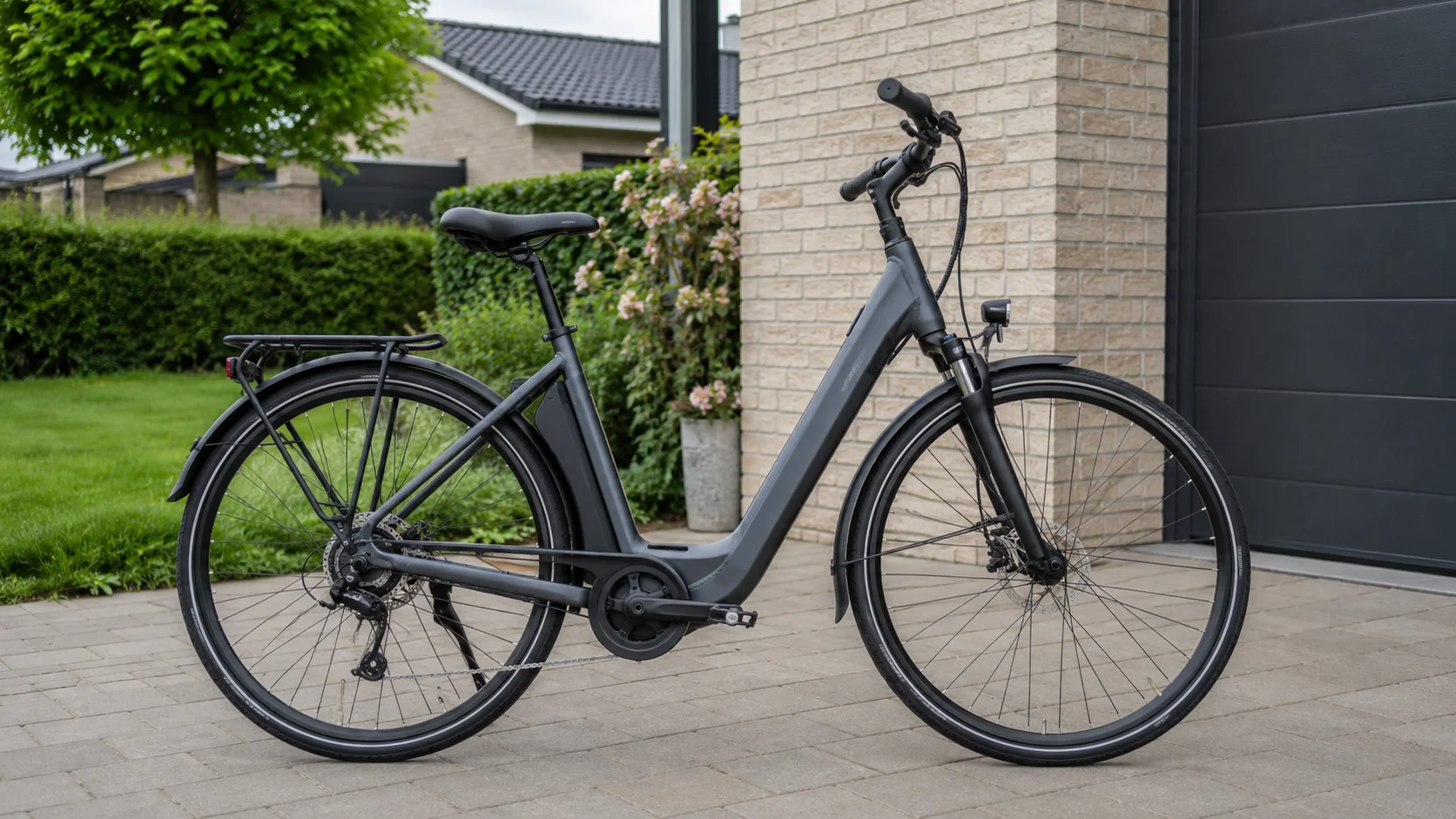 Elcykel med lav indstigning set fra siden